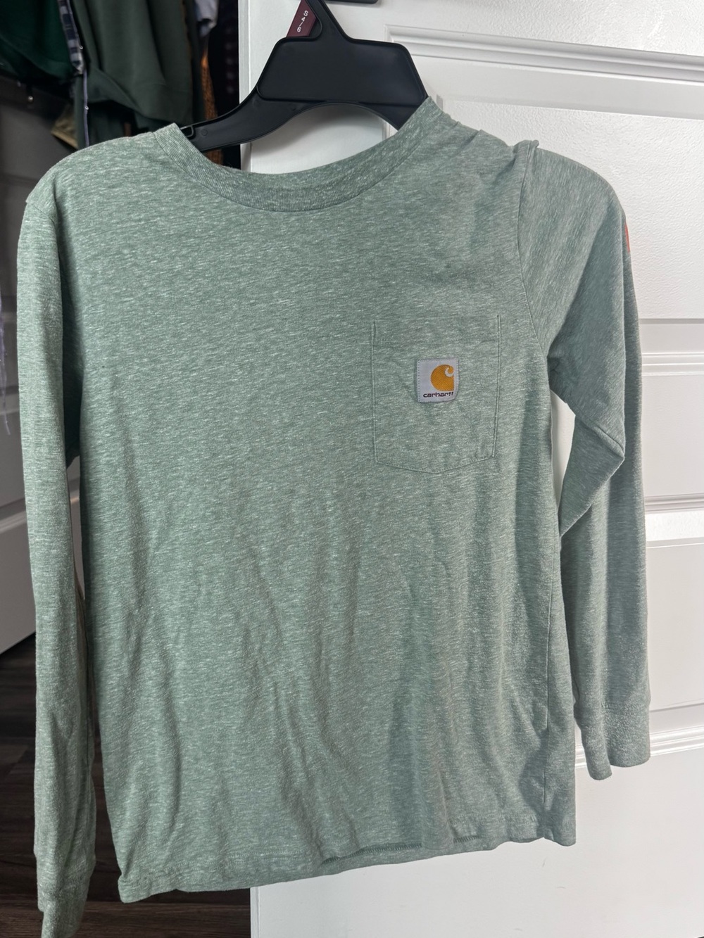 Carhartt Kids Long Sleeve Pocket Tee in Heather Sage Green